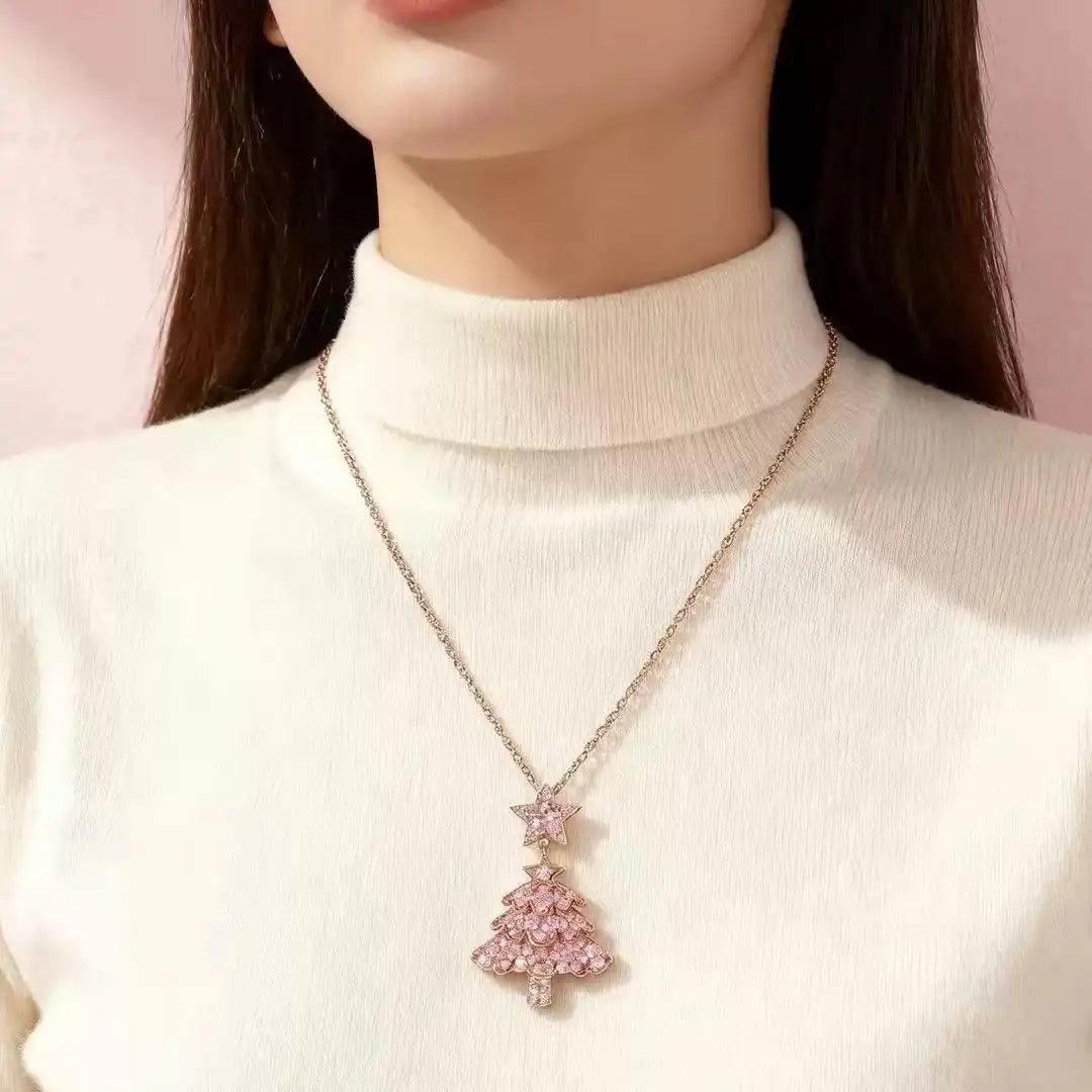 Pink Christmas Tree Pendant Necklace