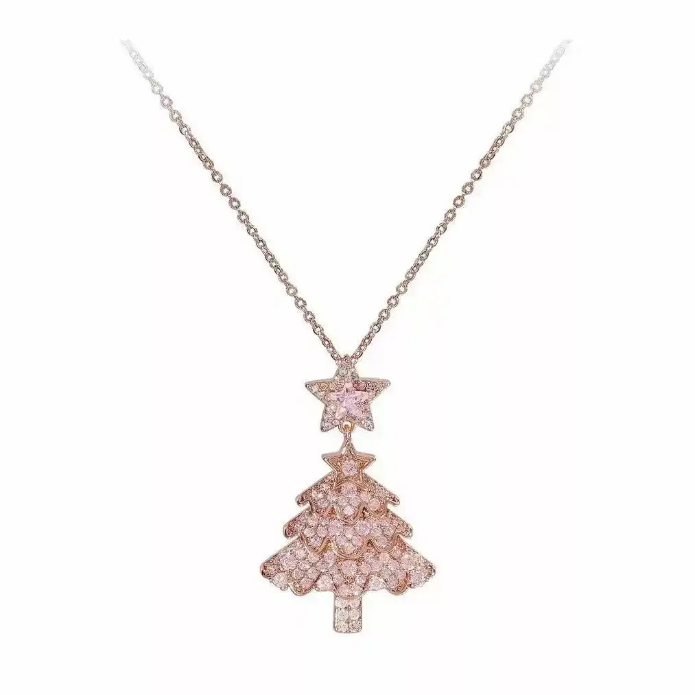 Pink Christmas Tree Pendant Necklace