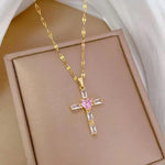 Pink Cross Gorgeous Crystal Collar Necklace