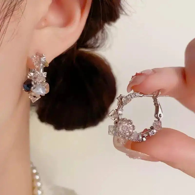 Pink Crystal Double-Sided Hoop Earrings