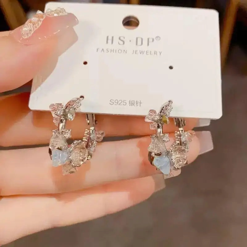 Pink Crystal Double-Sided Hoop Earrings