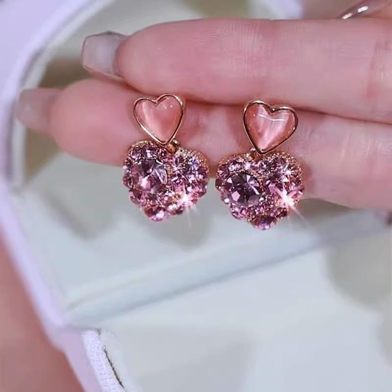 Pink Crystal Heart Earrings