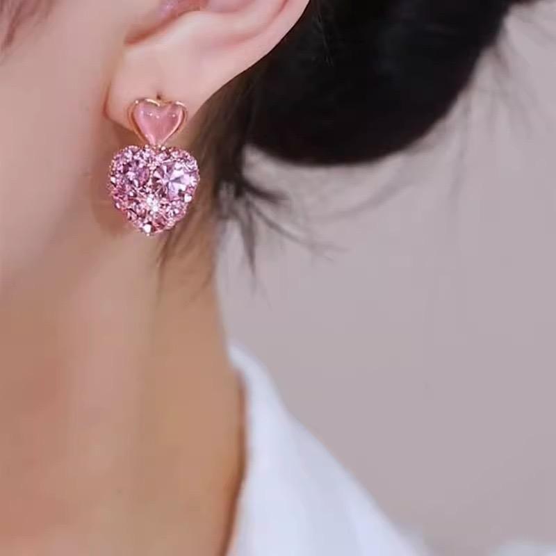 Pink Crystal Heart Earrings