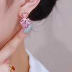Pink Crystal Heart Earrings