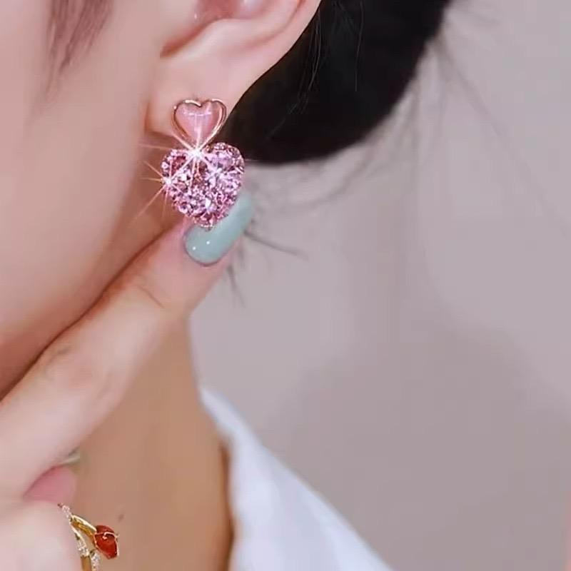 Pink Crystal Heart Earrings