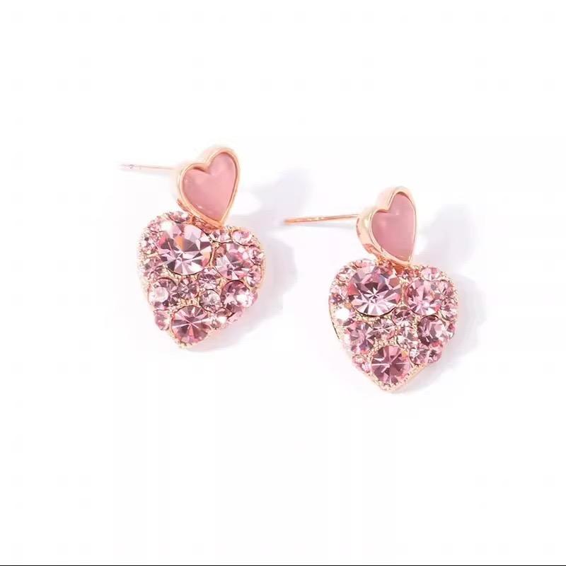 Pink Crystal Heart Earrings