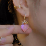 Pink Crystal Heart Hoop Earrings