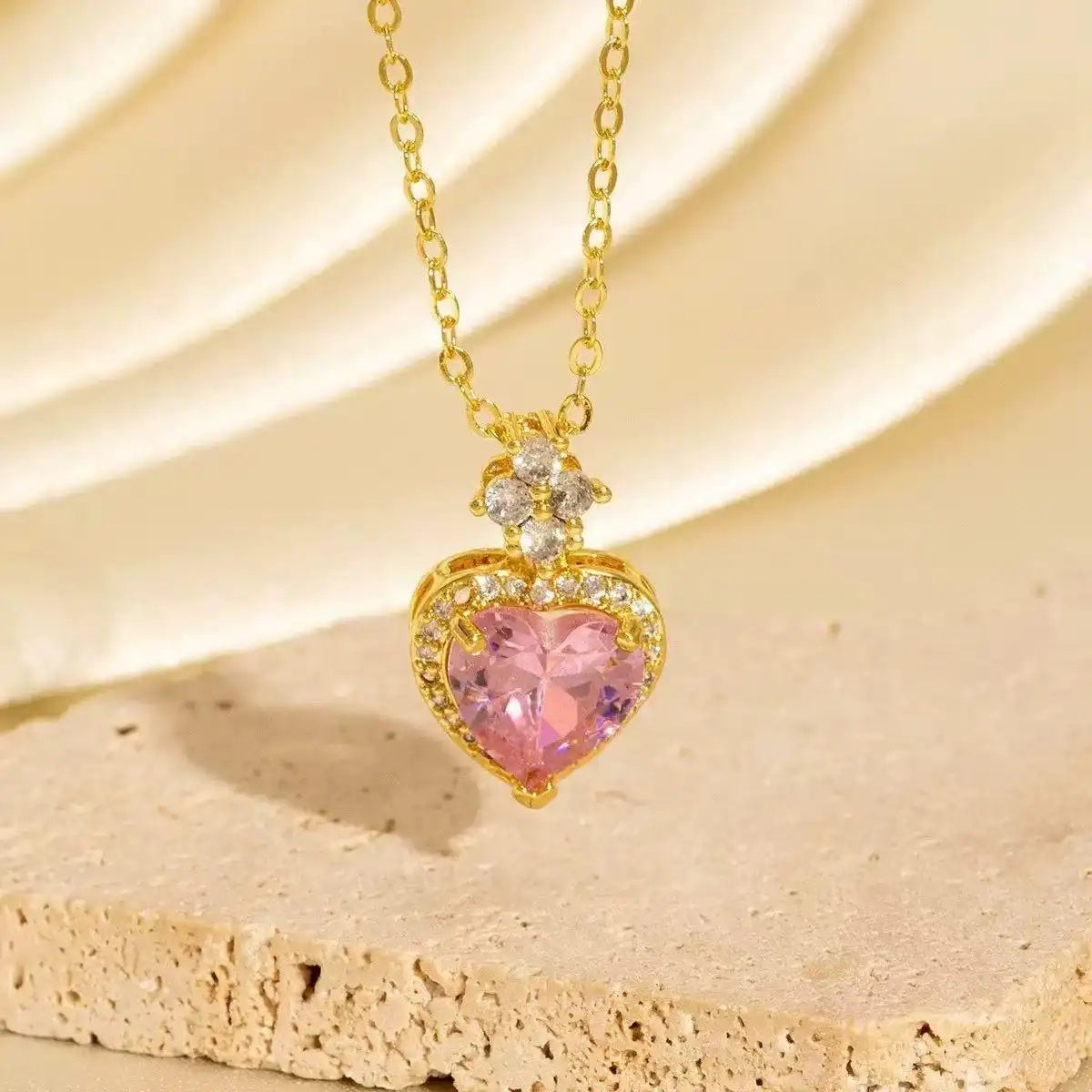 Pink Crystal Heart Necklace