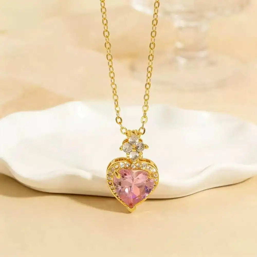 Pink Crystal Heart Necklace
