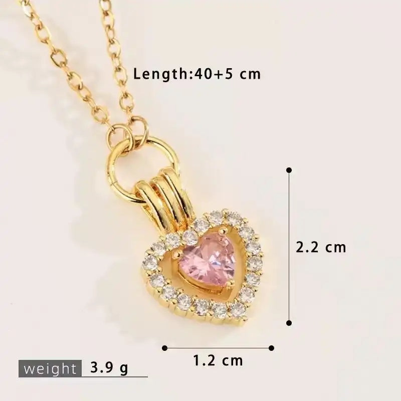 Pink Crystal Heart-Shaped Pendant Necklace