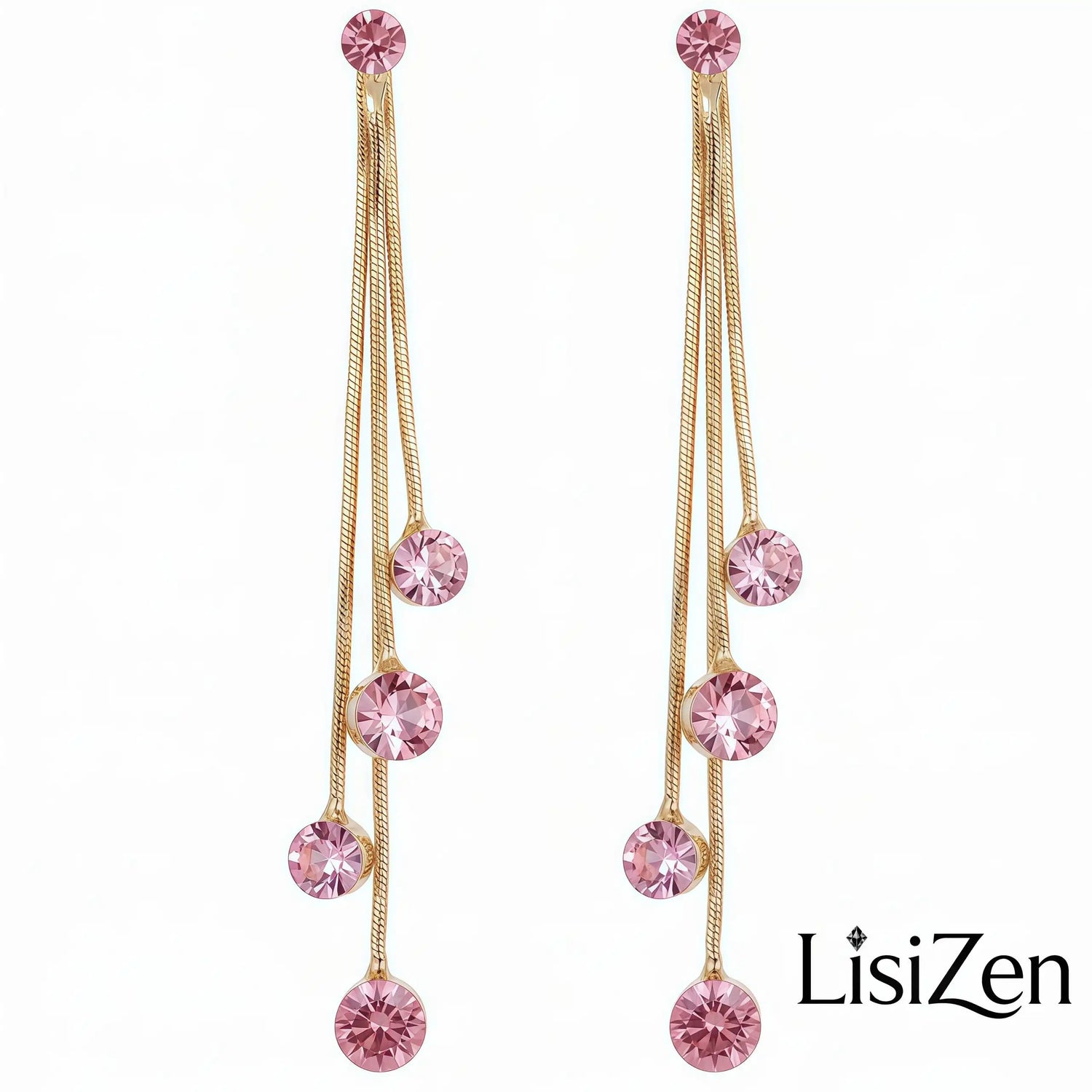 Pink Crystal Linear Drop Earrings