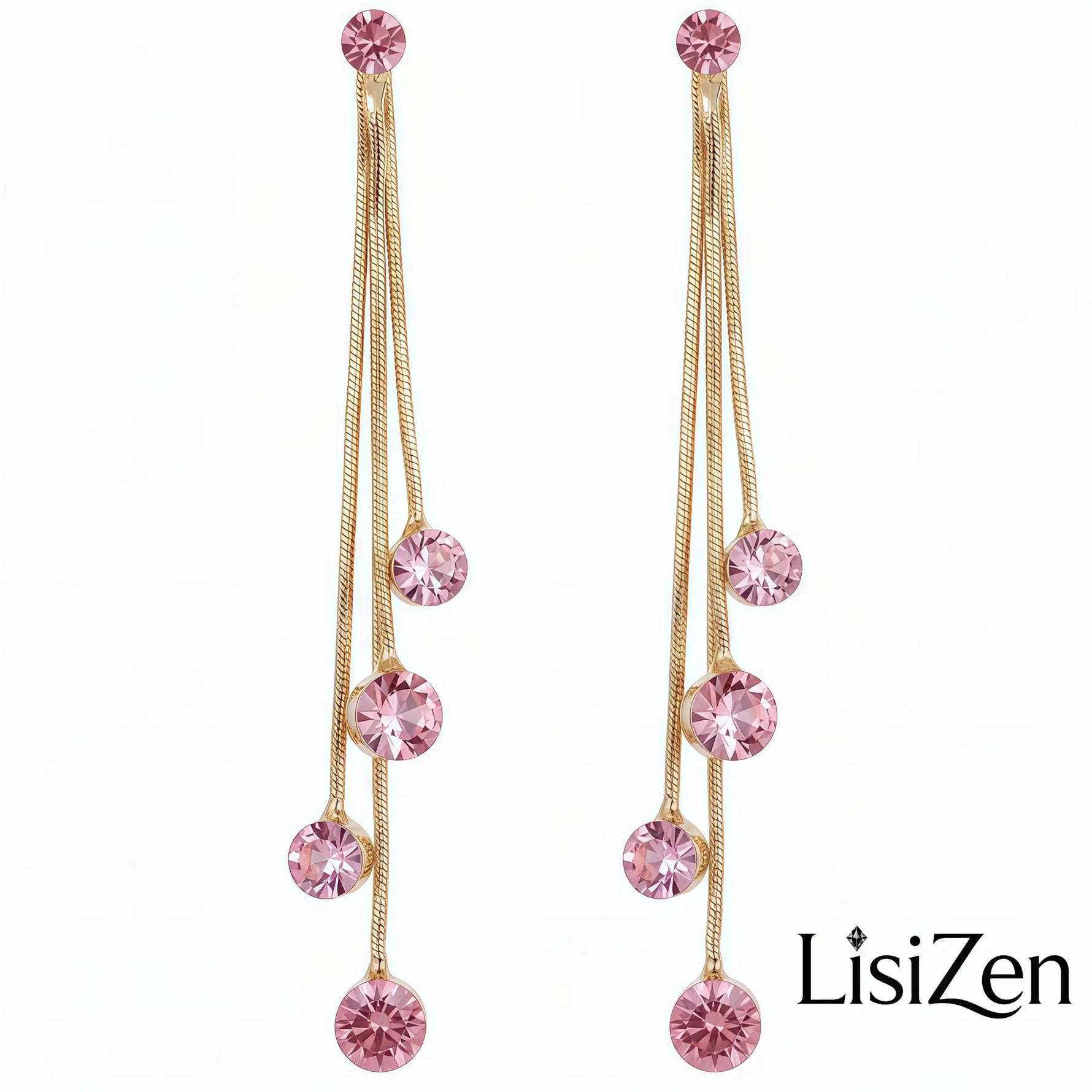 Pink Crystal Linear Drop Earrings
