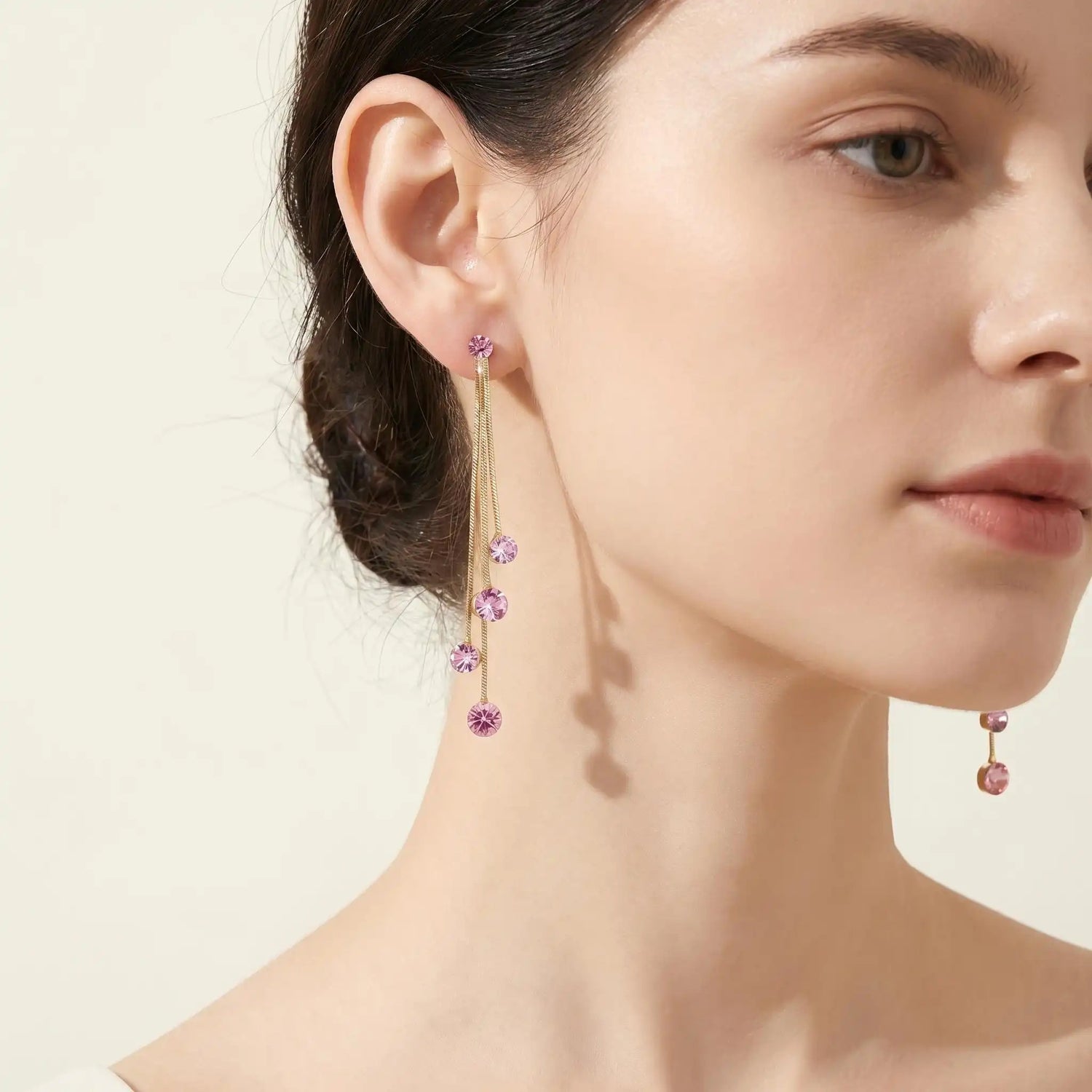 Pink Crystal Linear Drop Earrings