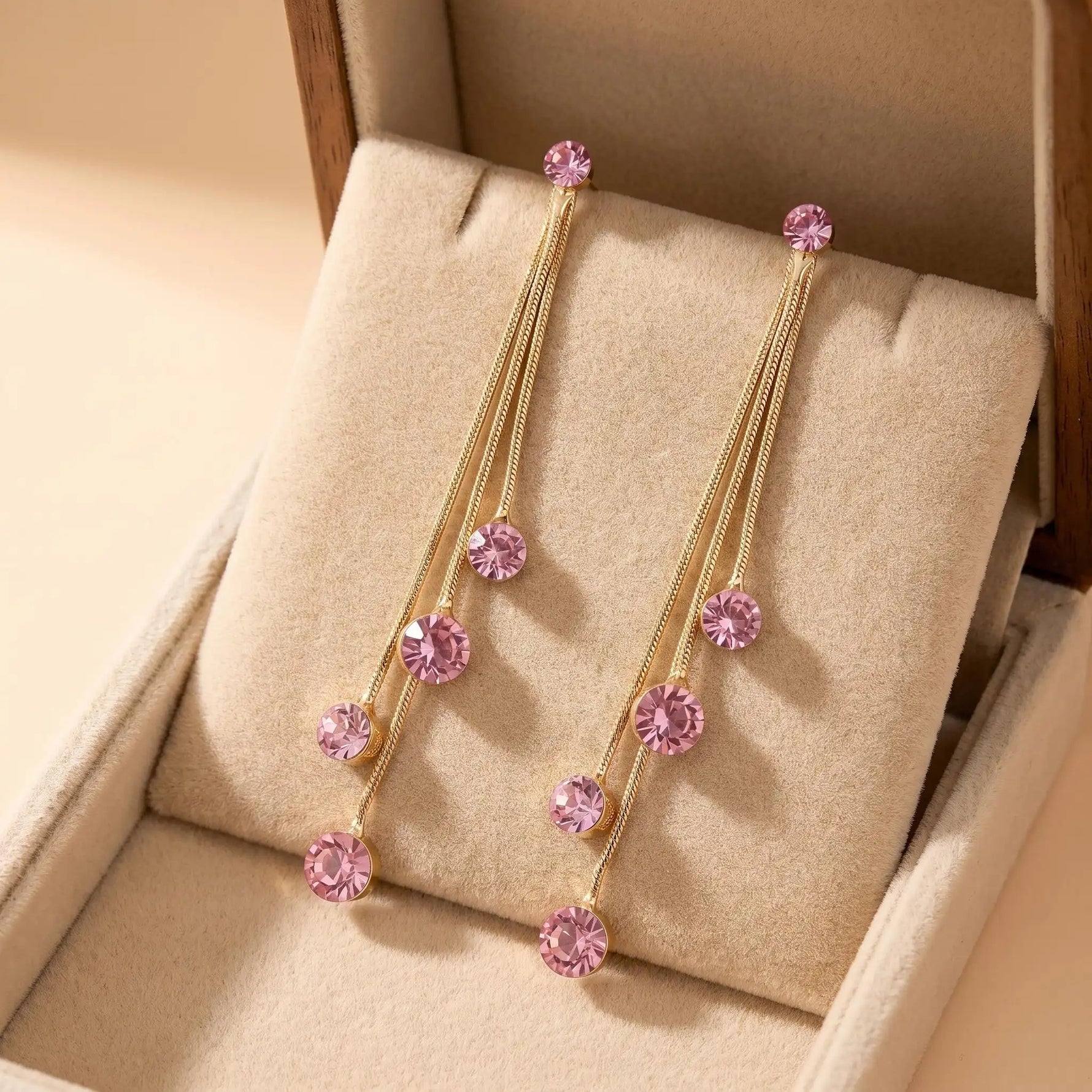 Pink Crystal Linear Drop Earrings