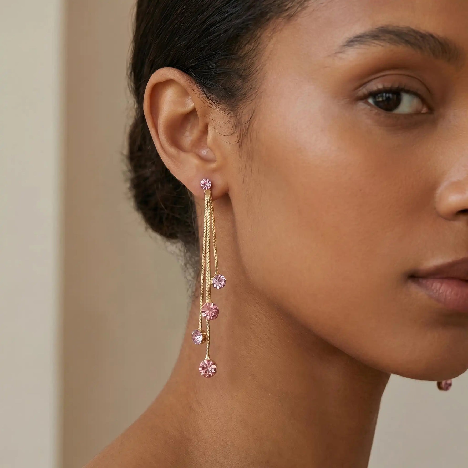 Pink Crystal Linear Drop Earrings