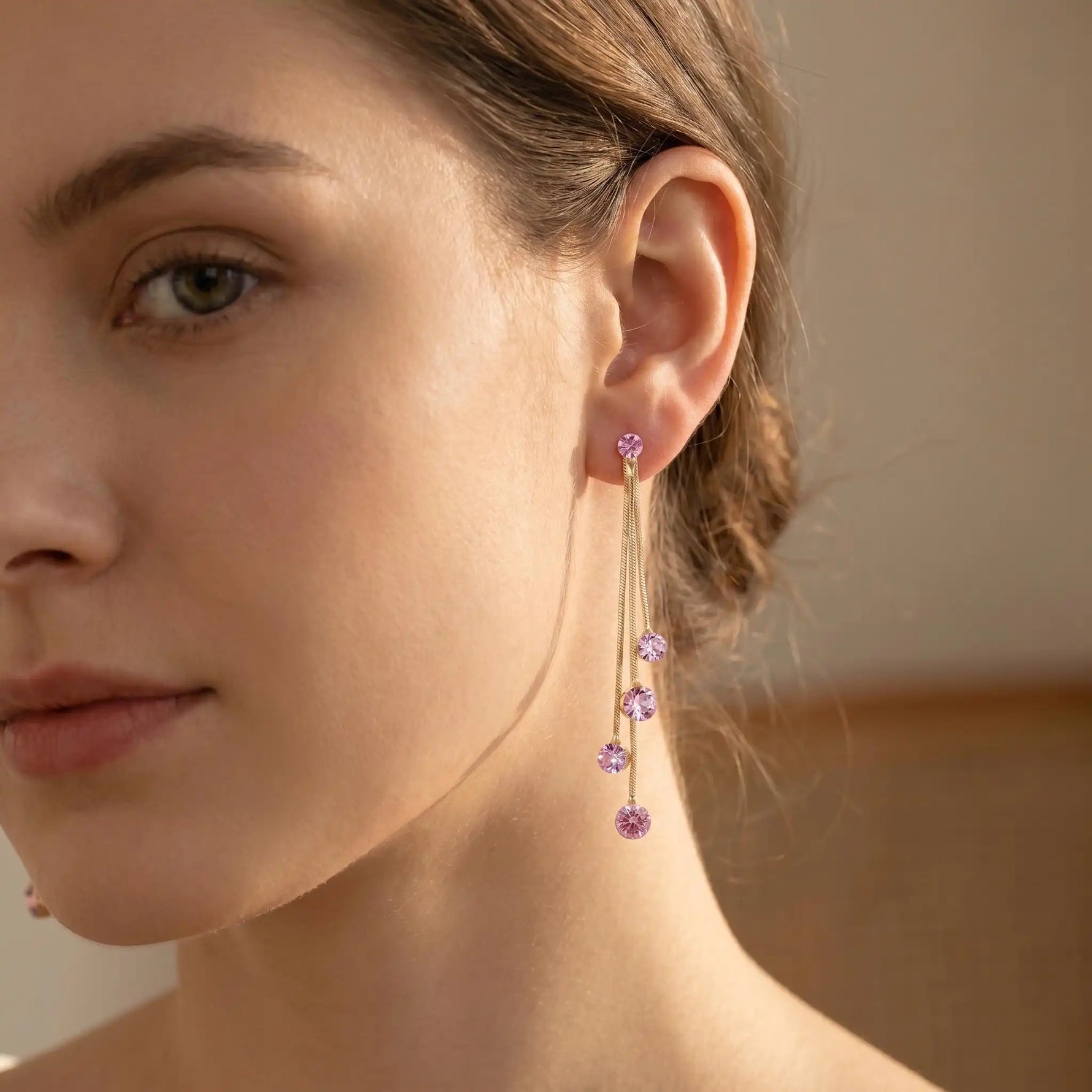 Pink Crystal Linear Drop Earrings