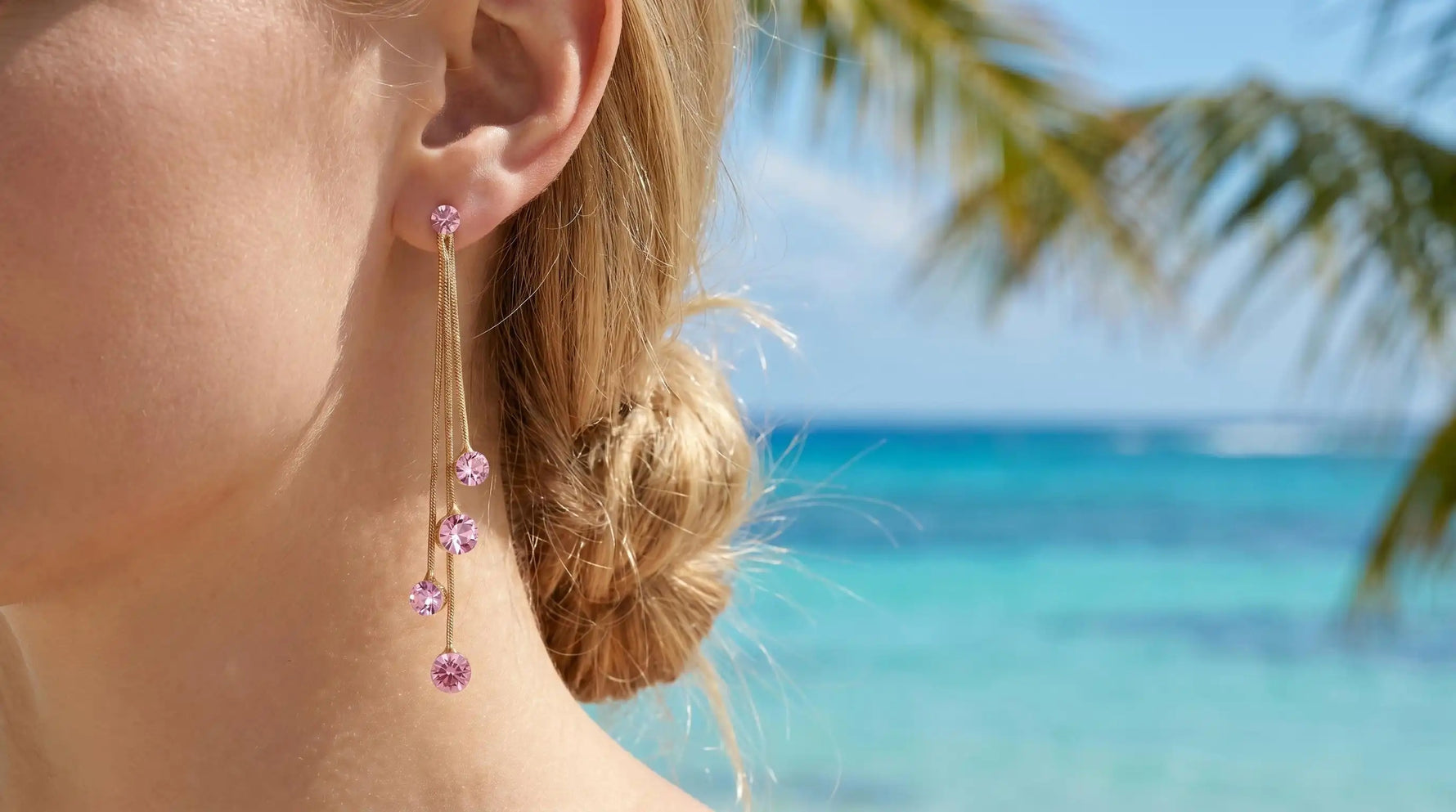 Pink Crystal Linear Drop Earrings