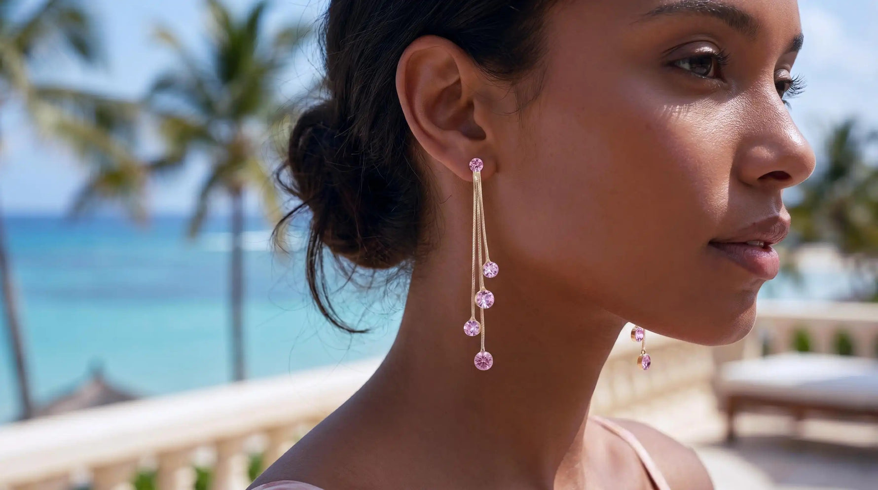 Pink Crystal Linear Drop Earrings