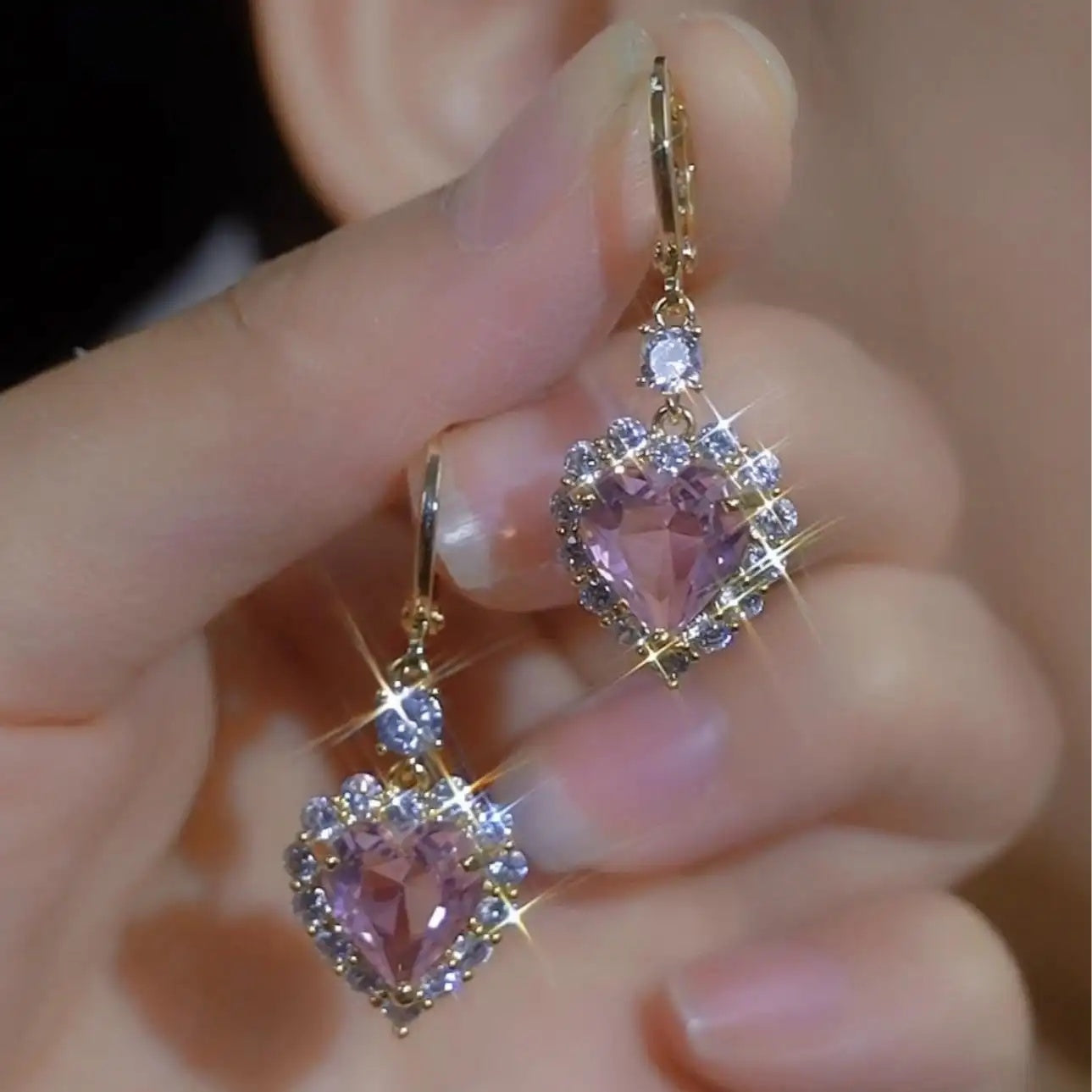 Pink Crystal Teardrop Clip-On Earrings