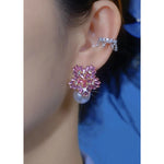 Pink Diamond Pearl Spring Summer Stud Earrings