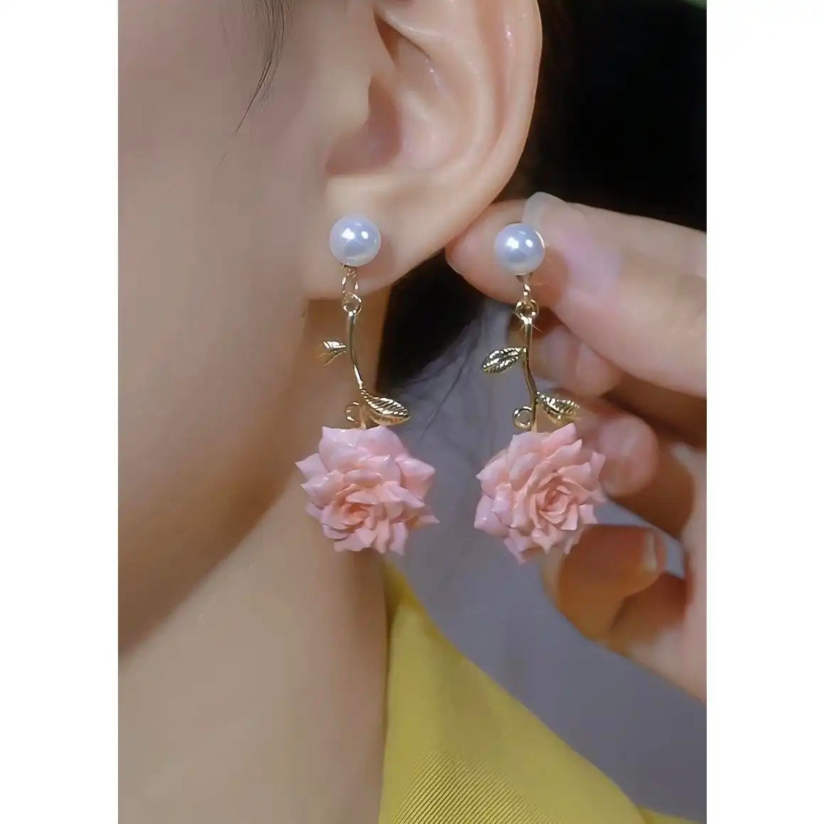 Pink Flower Clip-On for Non-Pierced Earrings