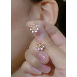 Pink Flower Korean Silver Tone Stud Earrings