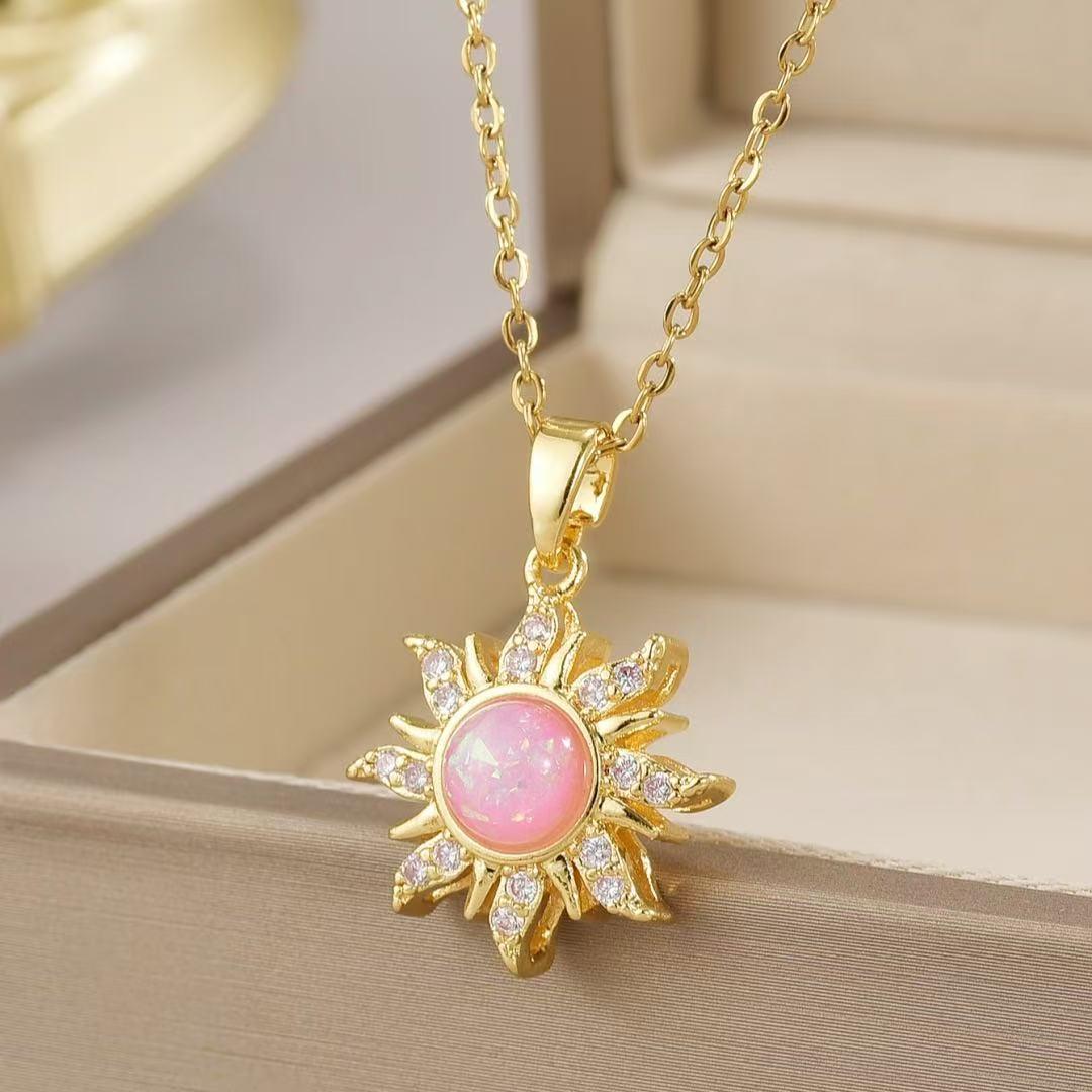 Pink Gradient Sun Pendant Necklace