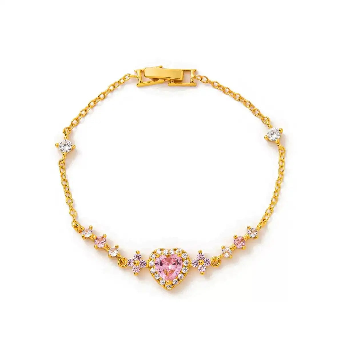 Pink Heart Crystal Centerpiece Bracelet