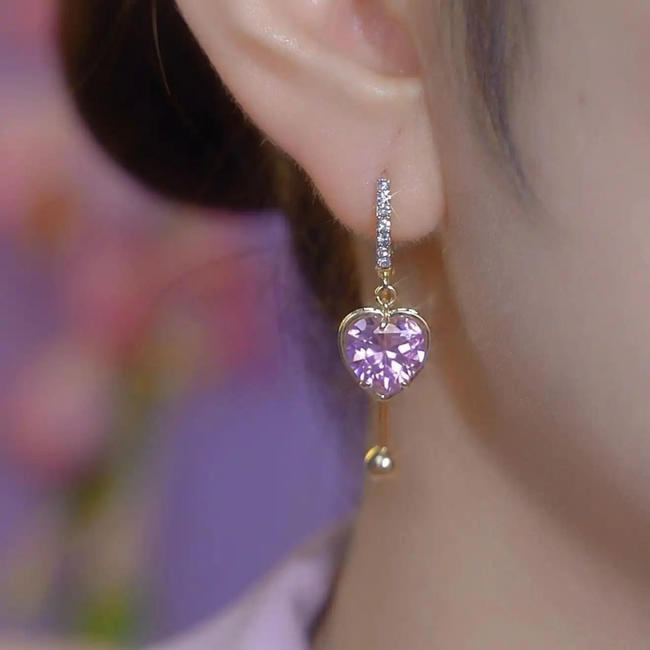 Pink Heart Crystal Earrings