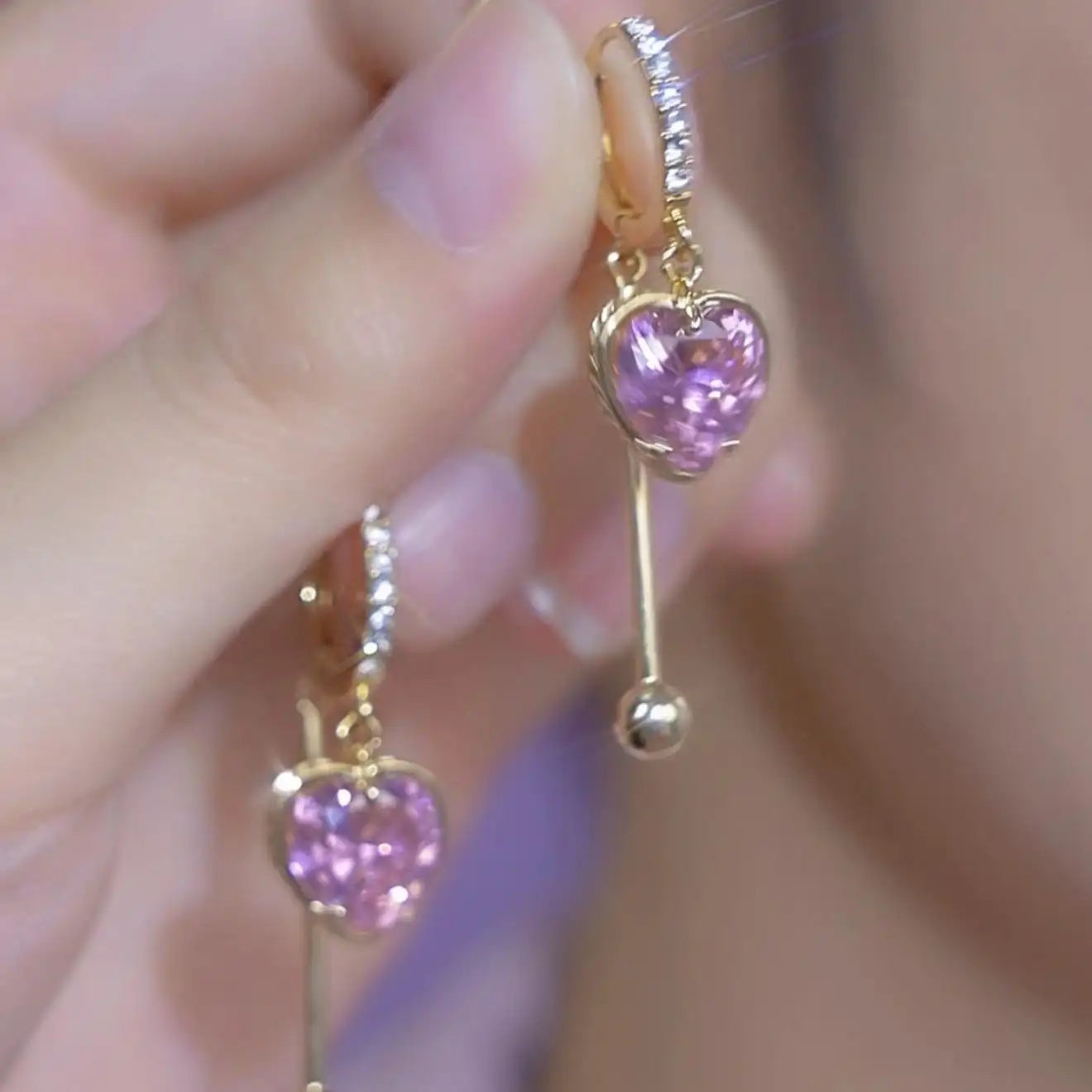Pink Heart Crystal Earrings
