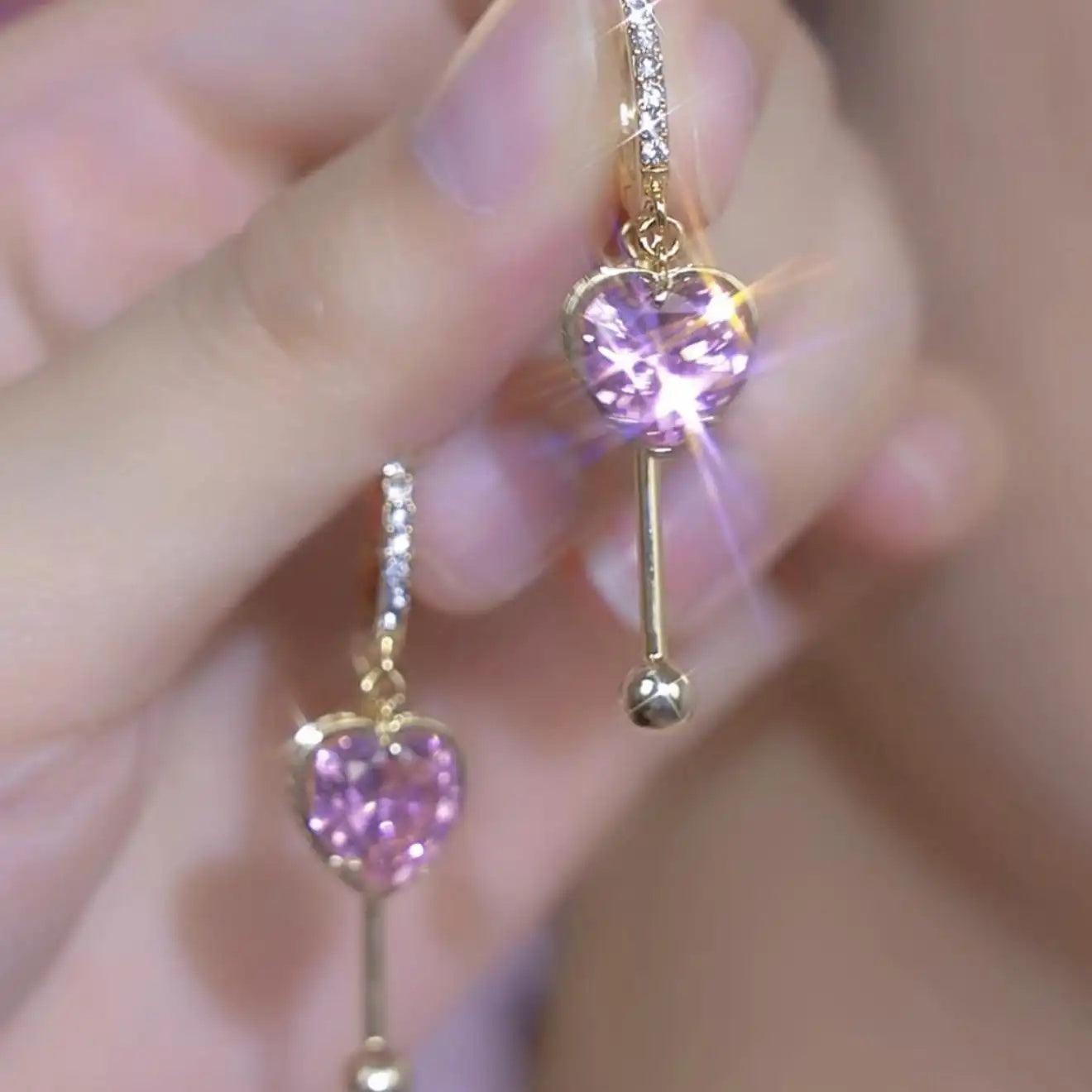 Pink Heart Crystal Earrings