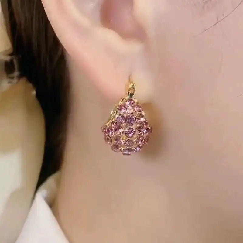 Pink Lattice Crystal Drop Earrings