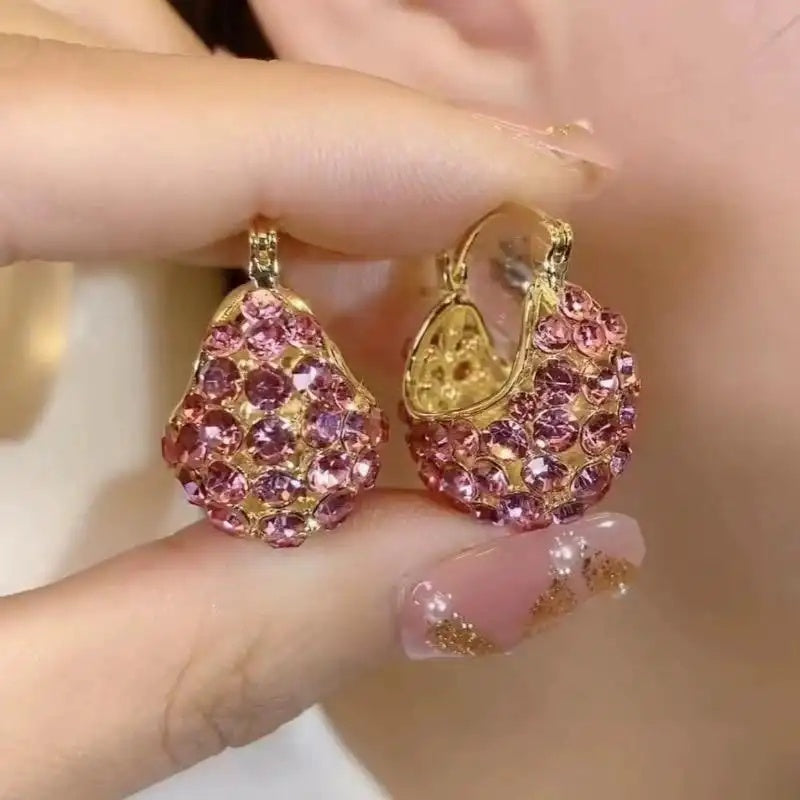 Pink Lattice Crystal Drop Earrings