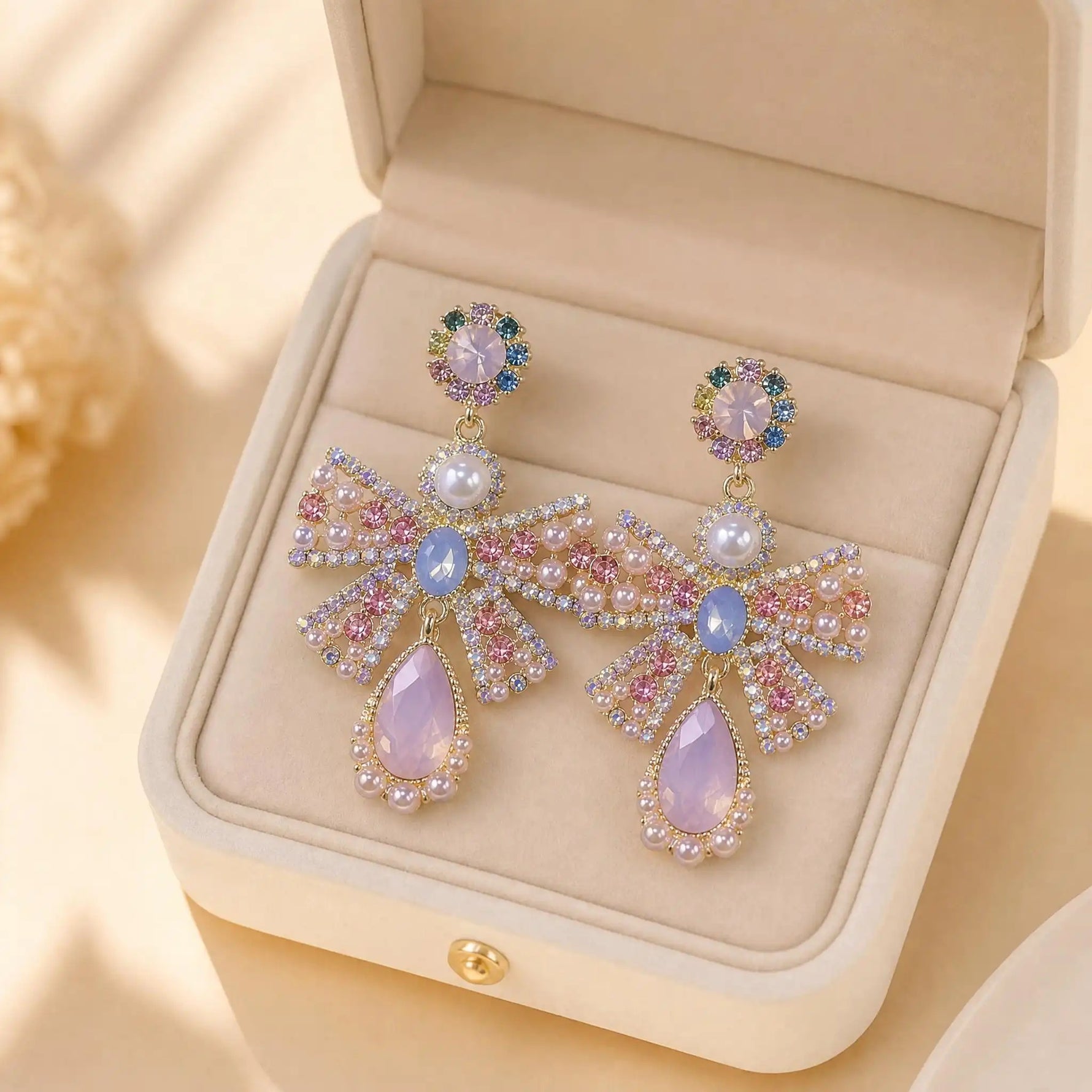 Pink Pearl Bow Earrings