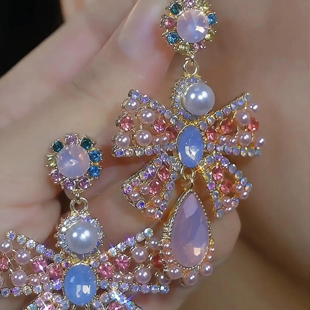 Pink Pearl Bow Earrings