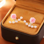 Pink Rose Pearl Jacket Earrings