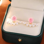Pink Rose Pearl Jacket Earrings