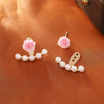 Pink Rose Pearl Jacket Earrings