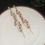 Pink Rose Tassel Drop Earrings