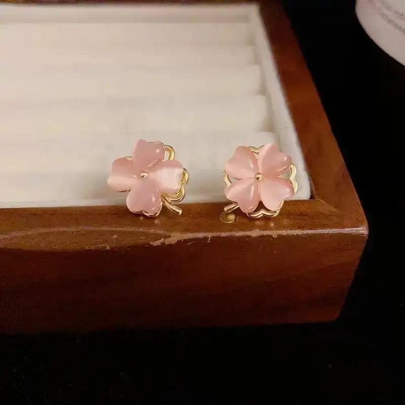 Pink Rotating Floral Stud Earrings