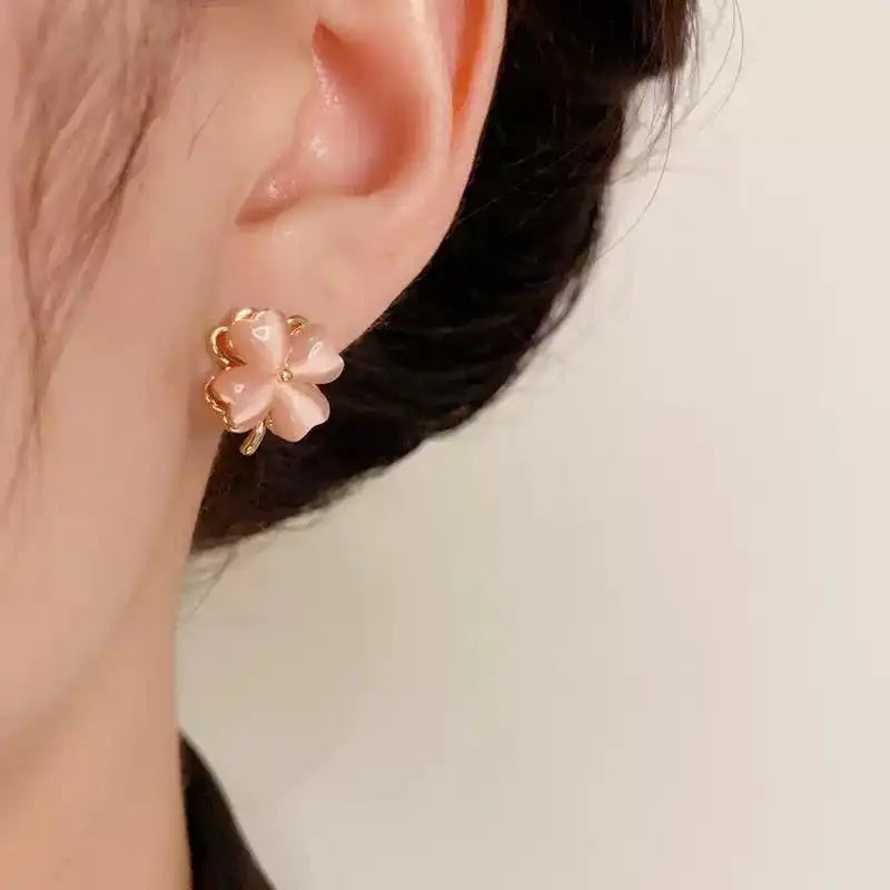 Pink Rotating Floral Stud Earrings