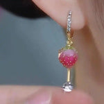Pink Strawberry Crystal Hoop Earrings