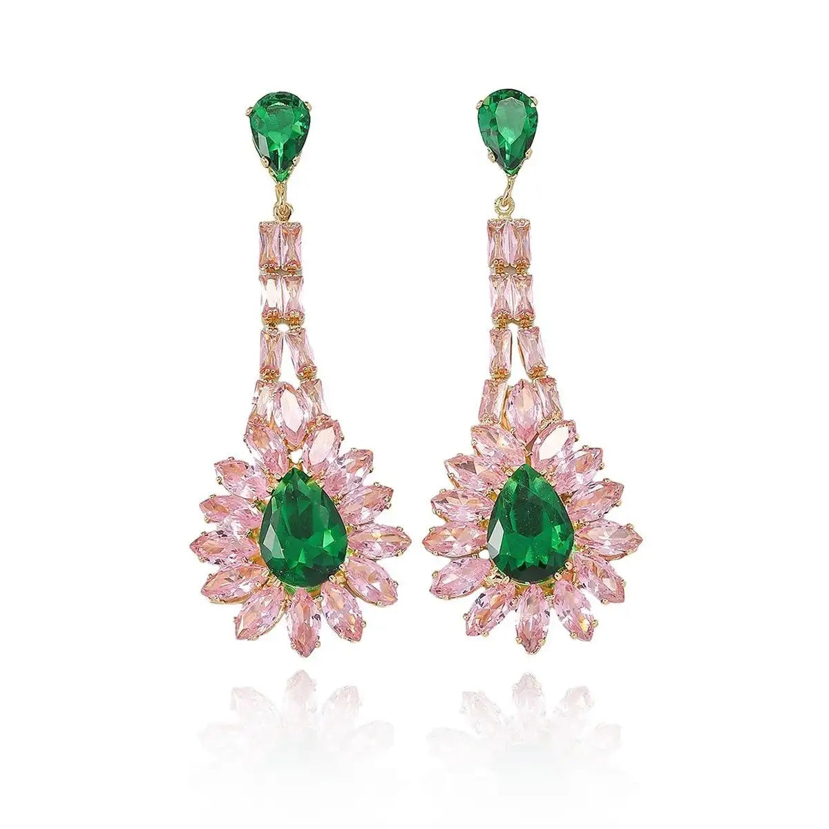 Pink Teardrop Crystal Drop Earrings