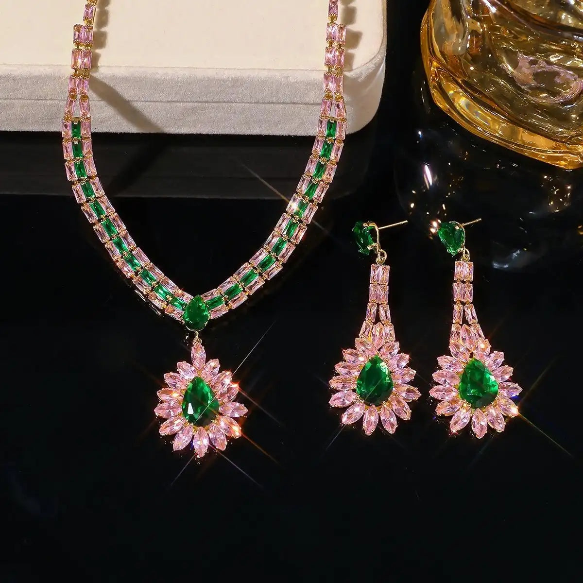 Pink Teardrop Crystal Drop Earrings