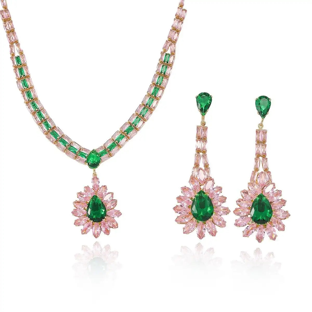Pink Teardrop Cz Crystal Drop Earrings