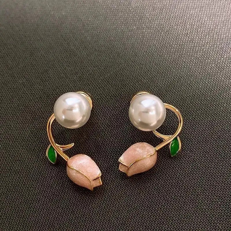 Pink Tulip Pearl Earrings