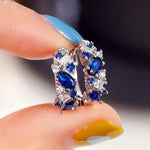 Platinum Blue Diamond Colorful Gem Hoop Earrings