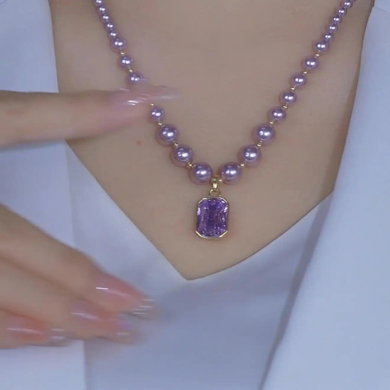 Princess Square Purple Crystal Fish Necklace