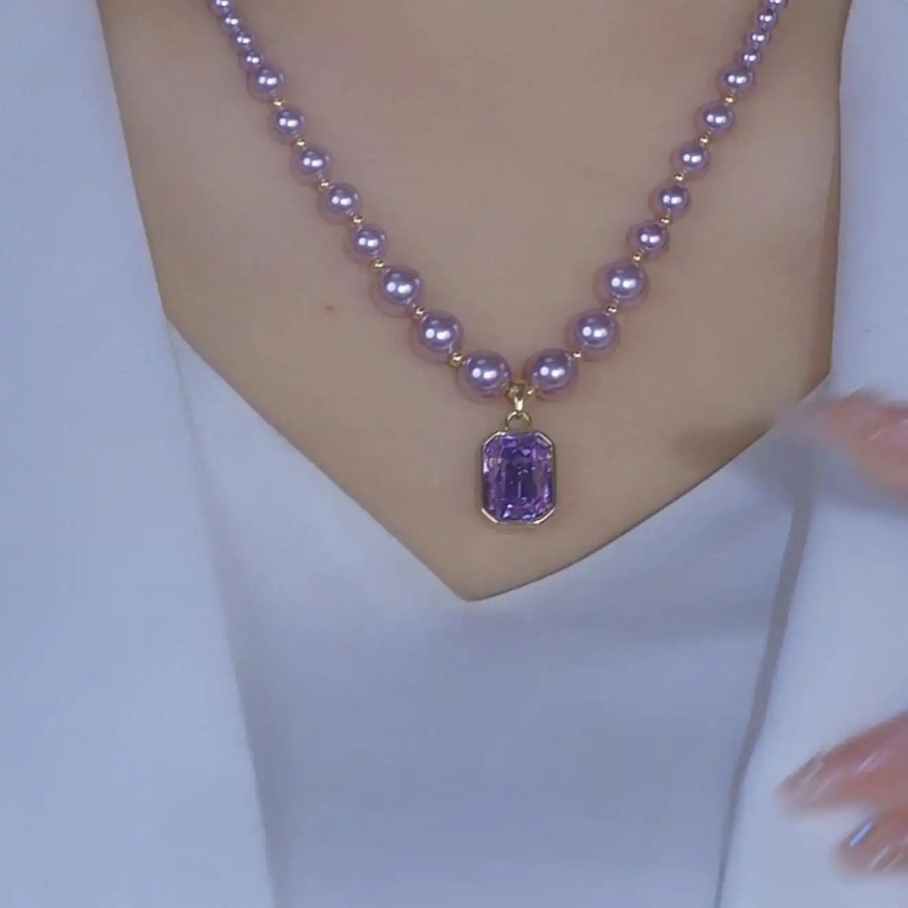 Princess Square Purple Crystal Fish Necklace