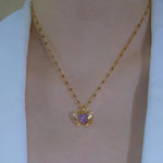 Purple Angel Wing Heart Pendant Necklace